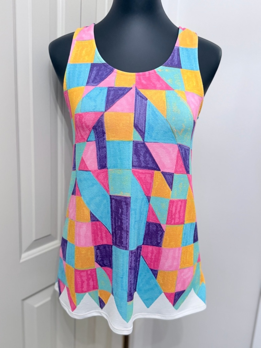 12PM by Mon Ami Colorful Geometric Tank Top Bright Print Sleeveless Small
